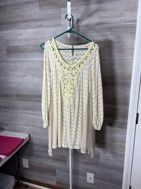 A'Reve Cream Crochet Tunic with Pale Yellow Lace Bib 2120